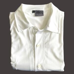 Gianni Versace Logo Tape Shirt Mens XL White Button Up Designer Luxury CLEAN